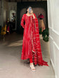 Load image into Gallery viewer, Red Leheriya Georgette Gown with Dupatta – Festive Elegance with Lace Touch-Up