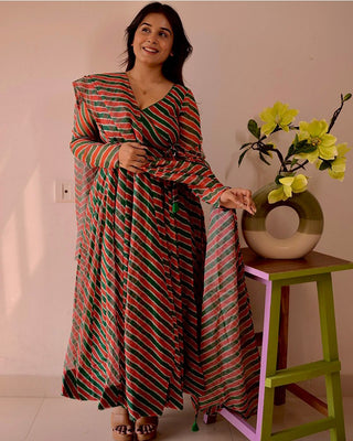 Red Leheriya Printed Anarkali Suit ClothsVilla