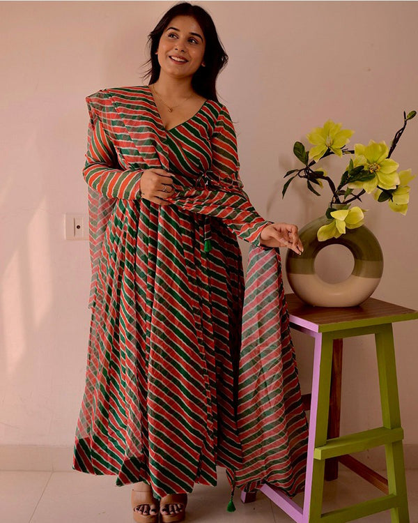 Red Leheriya Printed Anarkali Suit ClothsVilla