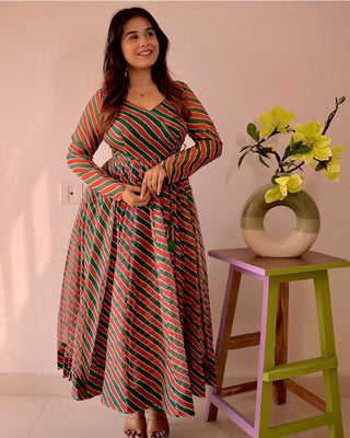Red Leheriya Printed Anarkali Suit ClothsVilla