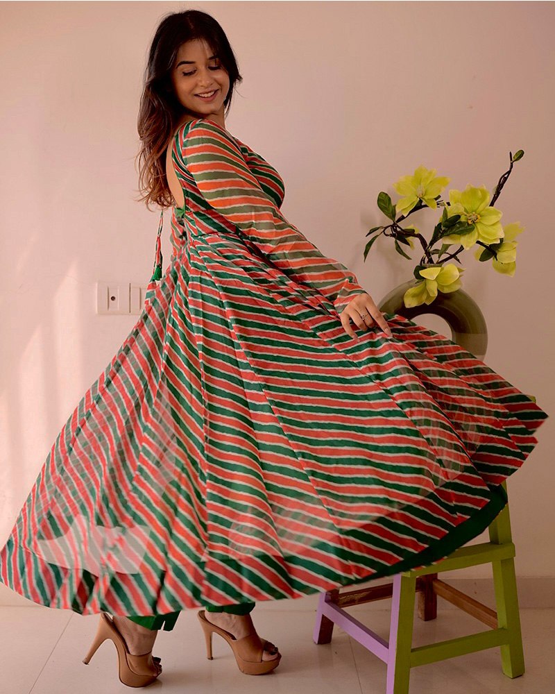 Red Leheriya Printed Anarkali Suit ClothsVilla