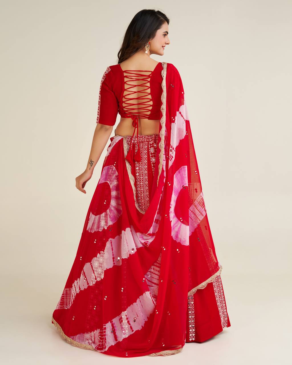 Red Lost in the Beauty of Tradition – Exquisite Faux Georgette Lehenga Set ClothsVilla