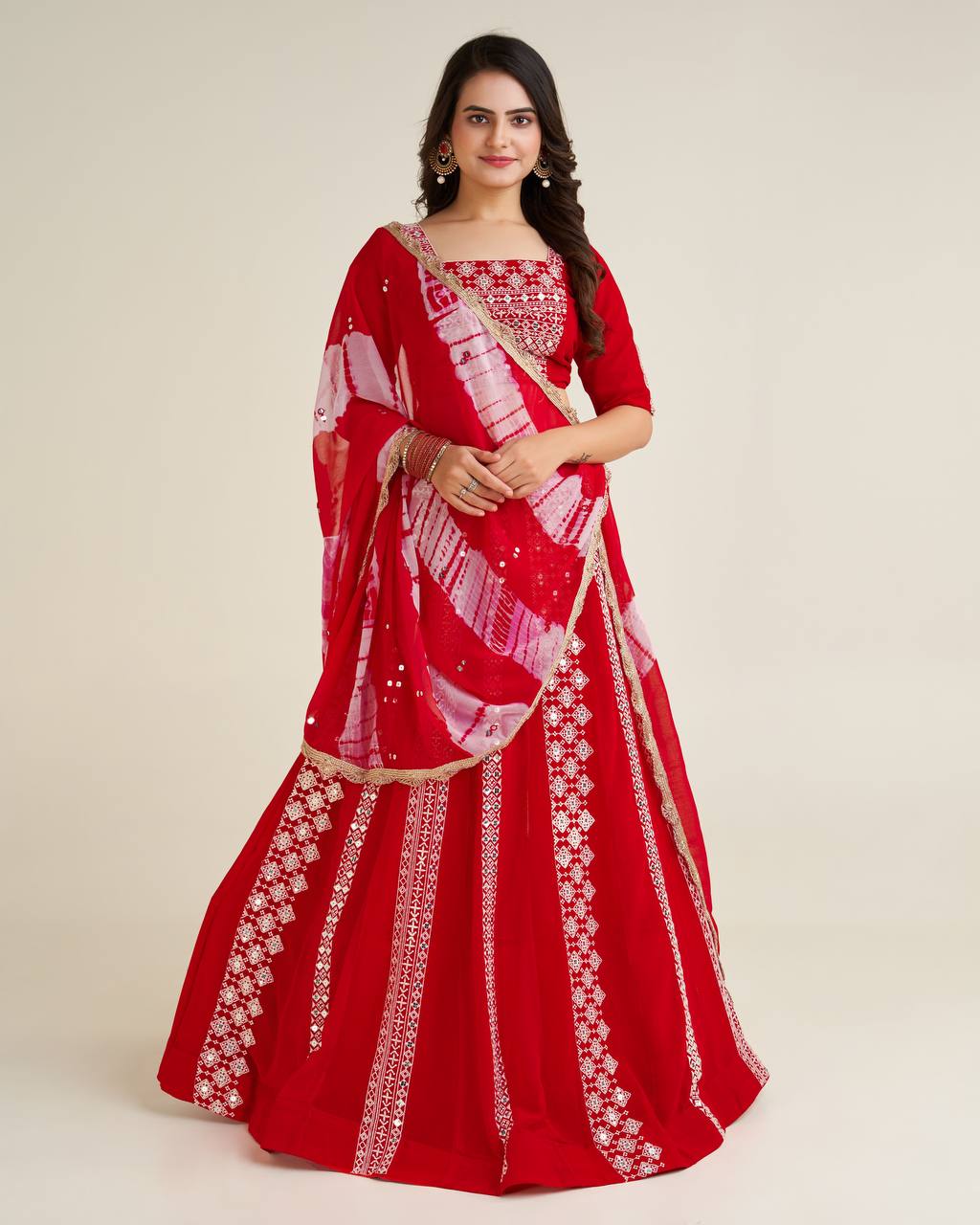 Red Lost in the Beauty of Tradition – Exquisite Faux Georgette Lehenga Set ClothsVilla Main image
