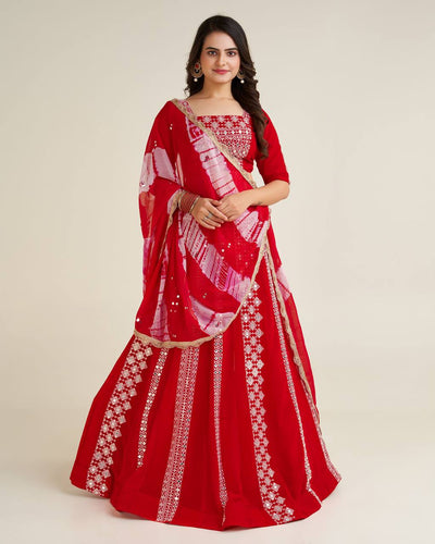 Red Lost in the Beauty of Tradition – Exquisite Faux Georgette Lehenga Set ClothsVilla