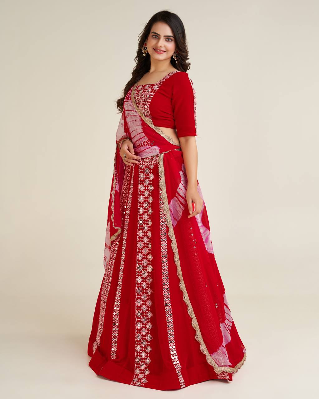 Red Lost in the Beauty of Tradition – Exquisite Faux Georgette Lehenga Set ClothsVilla