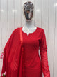 Load image into Gallery viewer, Red Lucknowi Georgette Kurti Suit with Palazzo &amp; Organza Dupatta ClothsVilla