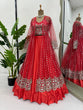 Load image into Gallery viewer, Red Luxe Radiance Lehenga Choli Set with Stylish Koti – Japan Satin &amp; Butterfly Net with Sequin Embroidery ClothsVilla