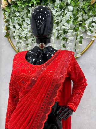 Red Luxury Altar Satin Ready-to-Wear Lehenga Set with Embroidered Choli & Dupatta ClothsVilla