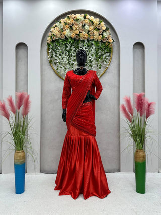 Red Luxury Altar Satin Ready-to-Wear Lehenga Set with Embroidered Choli & Dupatta ClothsVilla