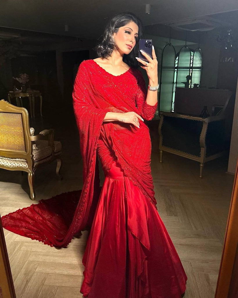 Red Luxury Altar Satin Ready-to-Wear Lehenga Set with Embroidered Choli & Dupatta ClothsVilla