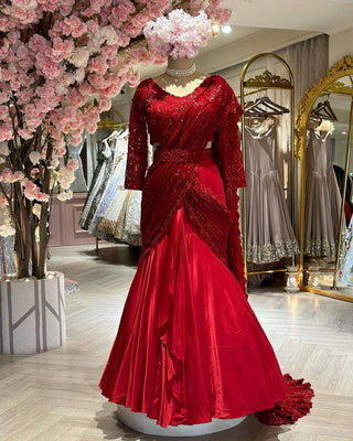 Red Luxury Altar Satin Ready-to-Wear Lehenga Set with Embroidered Choli & Dupatta ClothsVilla