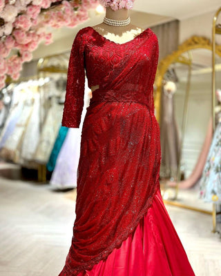 Red Luxury Altar Satin Ready-to-Wear Lehenga Set with Embroidered Choli & Dupatta ClothsVilla