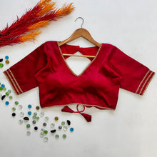 Load image into Gallery viewer, Red Manali Silk Blouse with Beautiful Sequin Lace Work ClothsVilla