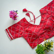 Load image into Gallery viewer, Red Metalic Jimmy Choo Blouse with Exquisite Sequence Embroidery ClothsVilla