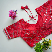 Load image into Gallery viewer, Red Metalic Jimmy Choo Blouse with Exquisite Sequence Embroidery ClothsVilla