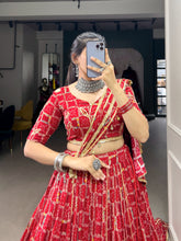 Load image into Gallery viewer, Red Navratri Lehenga Set with Gota Patti Work and Foil Print ClothsVilla