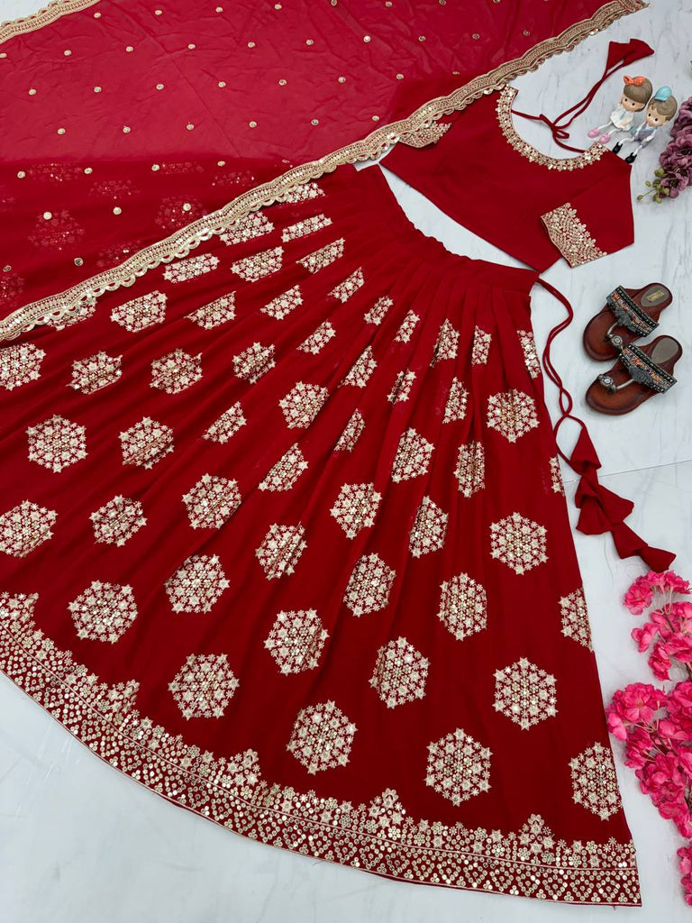 Red New Designer Lehenga-Choli with Heavy Embroidery & Sequence Work Clothsvilla