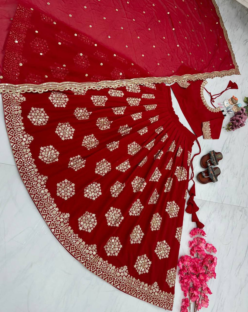 Red New Designer Lehenga-Choli with Heavy Embroidery & Sequence Work Clothsvilla