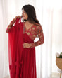 Load image into Gallery viewer, Red New Naira Alia Cut Fit Embroidery Kurta with Dupatta Set – Ready to Wear