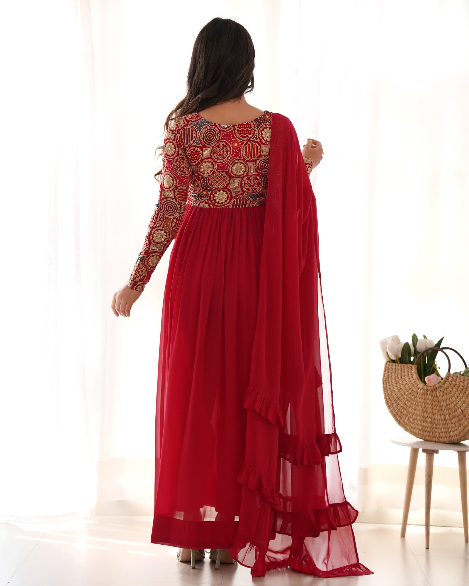Red New Naira Alia Cut Fit Embroidery Kurta with Dupatta Set – Ready to Wear