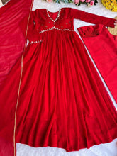 Load image into Gallery viewer, Red New Party Wear Fox Georgette Gown with Dupatta &amp; Pant ClothsVilla