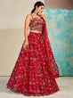 Load image into Gallery viewer, Red Organza Floral Lehenga Choli for Womens For Indian Festival &amp; Weddings - Print Work, Mirror Work, Thread Embroidery Work Clothsvilla