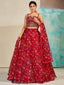 Red Organza Floral Lehenga Choli for Womens For Indian Festival & Weddings - Print Work, Mirror Work, Thread Embroidery Work Clothsvilla