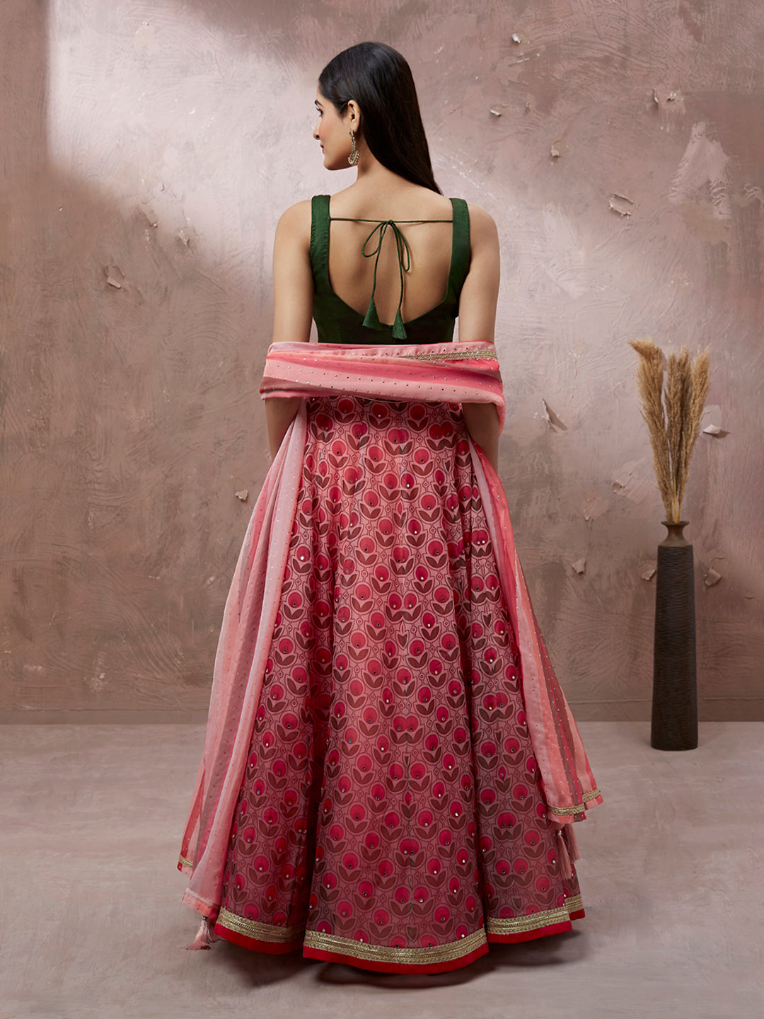 Red Organza Floral Printed Semi-Stitched Lehenga choli & Dupatta Clothsvilla