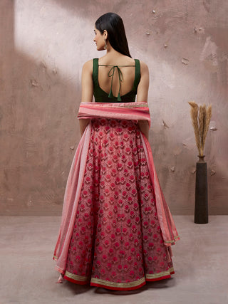 Red Organza Floral Printed Semi-Stitched Lehenga choli & Dupatta Clothsvilla