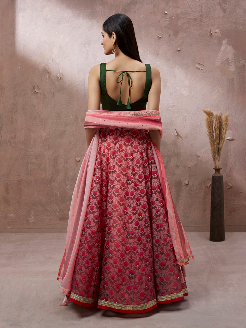 Red Organza Floral Printed Semi-Stitched Lehenga choli & Dupatta Clothsvilla