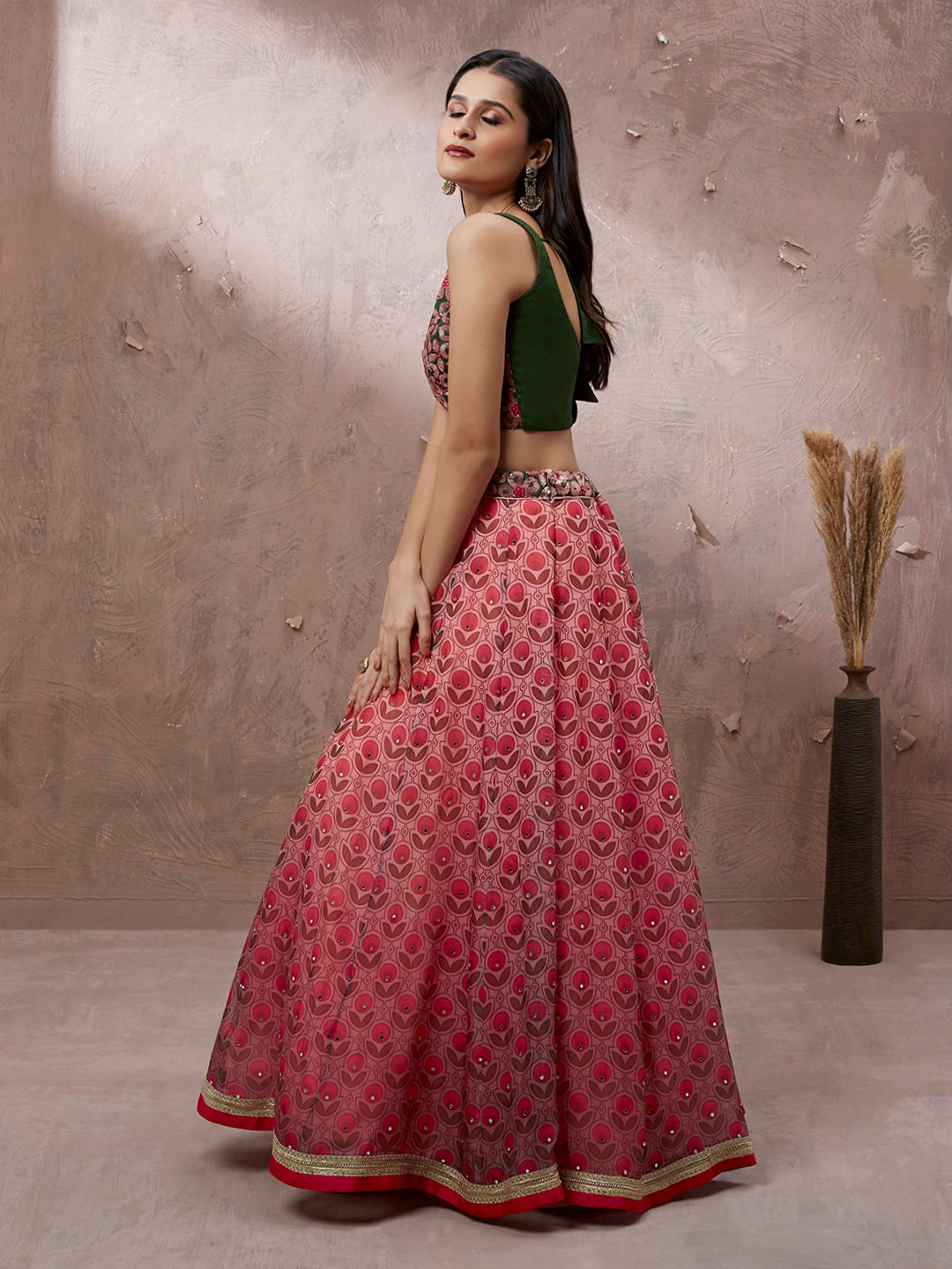 Red Organza Floral Printed Semi-Stitched Lehenga choli & Dupatta Clothsvilla