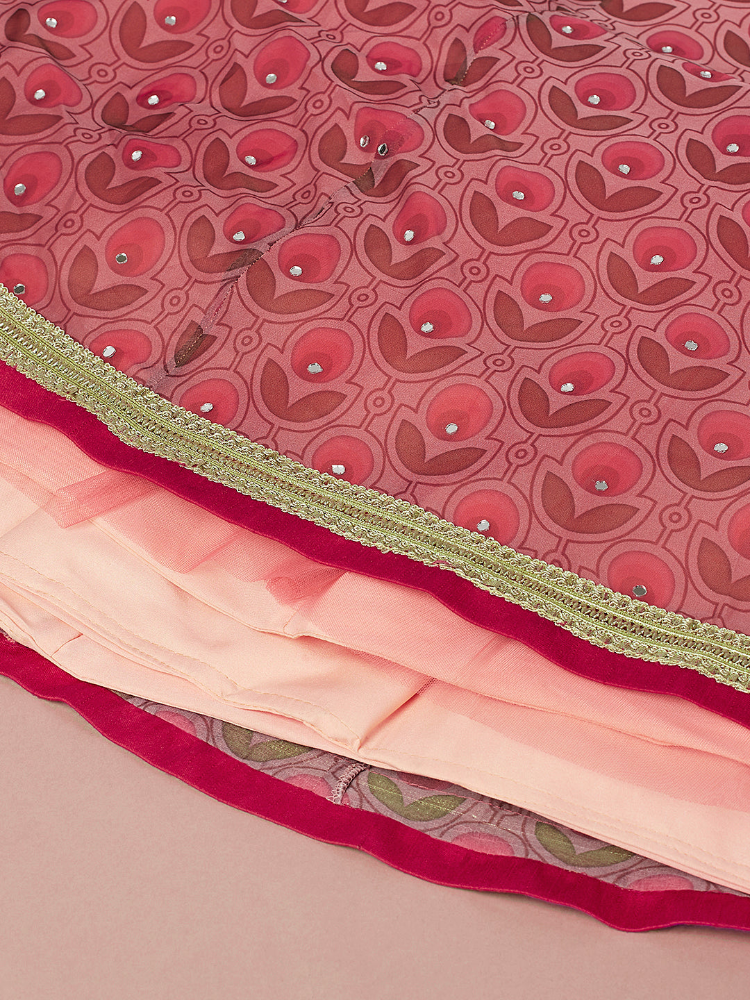 Red Organza Floral Printed Semi-Stitched Lehenga choli & Dupatta Clothsvilla