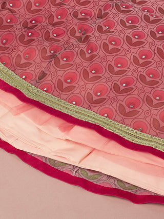 Red Organza Floral Printed Semi-Stitched Lehenga choli & Dupatta Clothsvilla