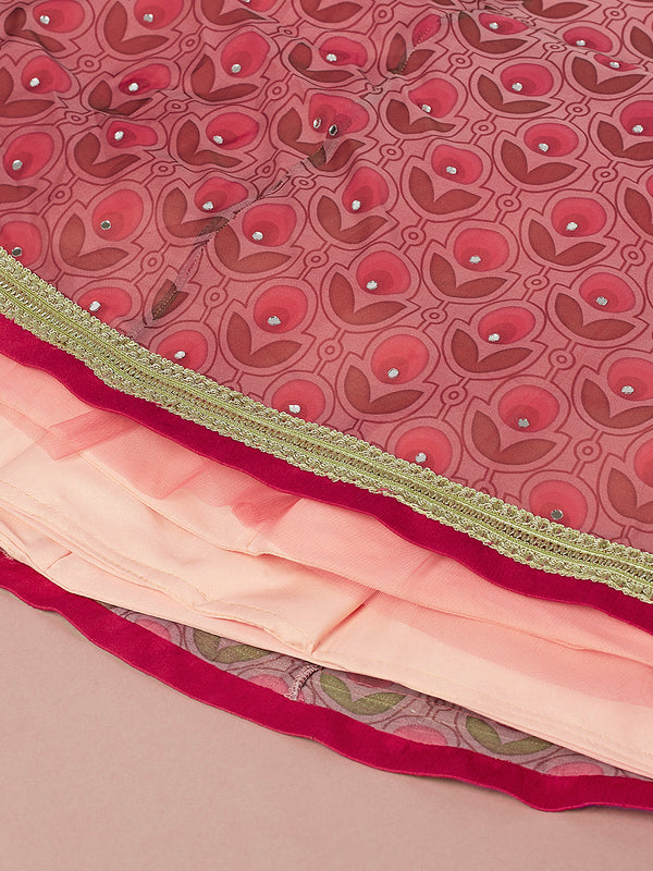 Red Organza Floral Printed Semi-Stitched Lehenga choli & Dupatta Clothsvilla