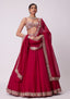 Red Organza Paper Mirror Work Lehenga Set ClothsVilla