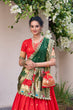 Load image into Gallery viewer, Red Paithani Jacquard Silk Lehenga Set with Zari Weaving, Embroidery &amp; Scallop ClothsVilla