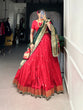 Load image into Gallery viewer, Red Paithani Jacquard Silk Lehenga Set with Zari Weaving, Embroidery &amp; Scallop ClothsVilla
