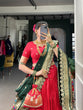 Load image into Gallery viewer, Red Paithani Jacquard Silk Lehenga Set with Zari Weaving, Embroidery &amp; Scallop ClothsVilla