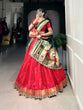 Load image into Gallery viewer, Red Paithani Jacquard Silk Lehenga Set with Zari Weaving, Embroidery &amp; Scallop ClothsVilla
