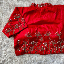 Load image into Gallery viewer, Red Pista Silk Blouse with Handwork and Designer Handcrafted Collar ClothsVilla