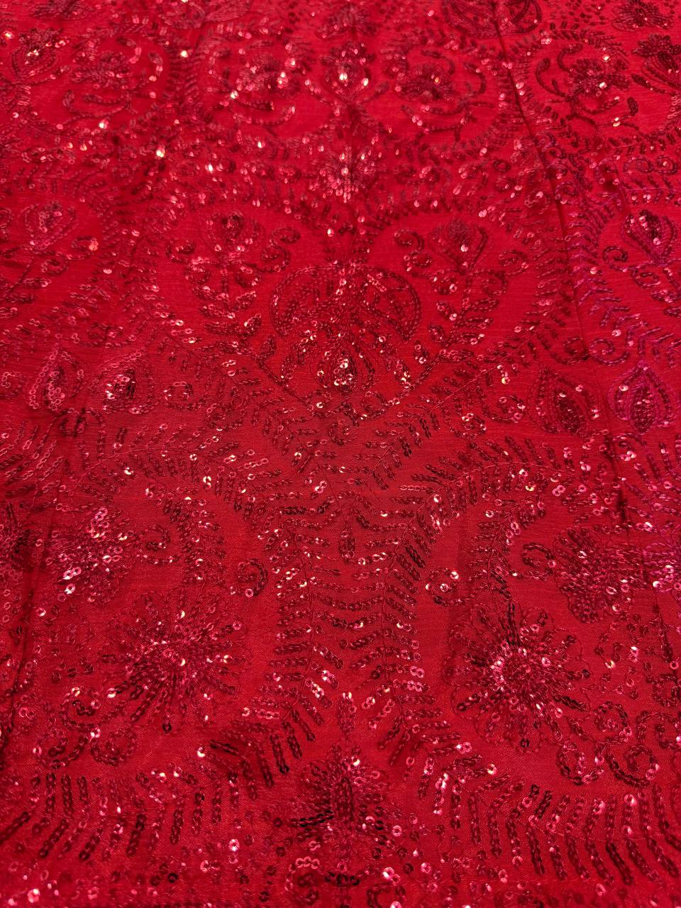 Red Premium Chinon Silk Semi-Stitched Lehenga Choli Set with Sequin & Thread Embroidery ClothsVilla