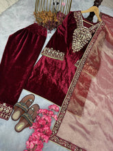 Load image into Gallery viewer, Red Premium Designer Party Wear Ready-made Top, Bottom &amp; Dupatta Set Clothsvilla