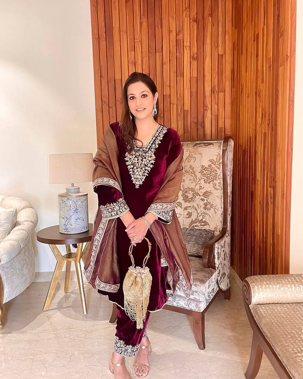 Red Premium Designer Party Wear Ready-made Top, Bottom & Dupatta Set Clothsvilla Main image