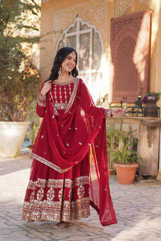 Red Premium Designer Readymade Gown-Dupatta Collection ClothsVilla