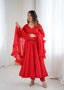 Red Premium Fox Georgette Lucknowi Sequence Work Anarkali Set ClothsVilla