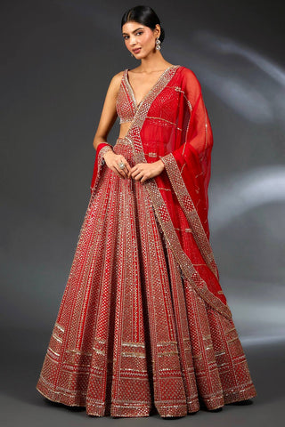 Red Premium Malai Satin Lehenga Choli Set with Heavy Sequins & Dori Embroidery, Unstitched Blouse with Sleeve Work & Net Dupatta – Festive & Wedding Wear ClothsVilla