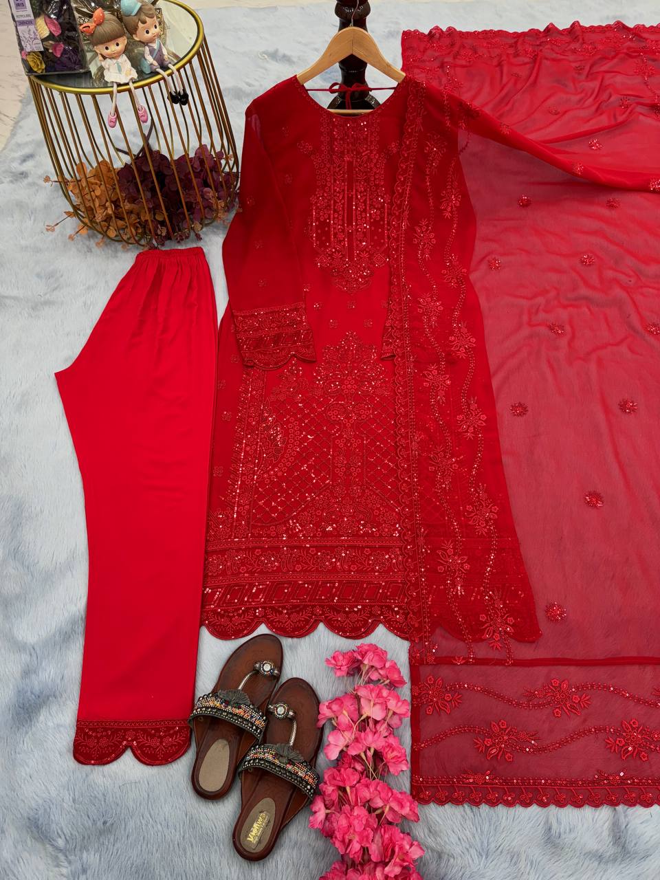 Red Premium New Designer Readymade Georgette suit set Clothsvilla
