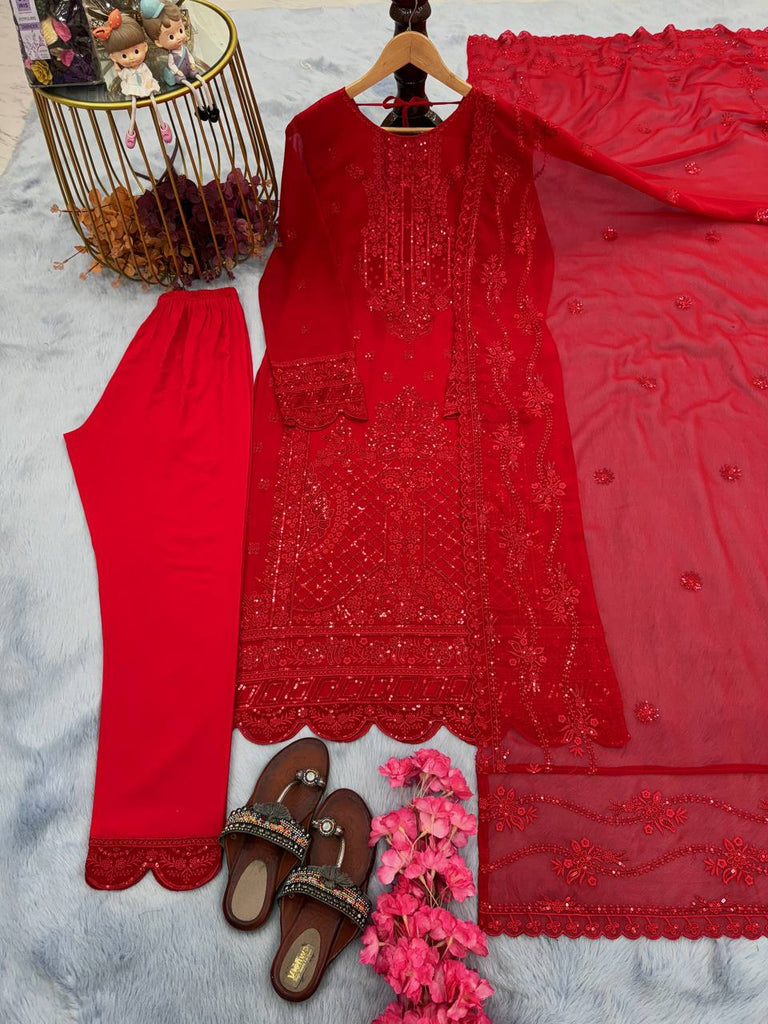 Red Premium New Designer Readymade Georgette suit set Clothsvilla