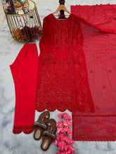 Load image into Gallery viewer, Red Premium New Designer Readymade Georgette suit set Clothsvilla