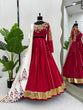 Load image into Gallery viewer, Red Premium Reyon Silk Semi-Stitched Lehenga Set with Real Mirror &amp; Kodi Lace Work ClothsVilla